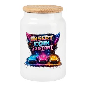 Retro Arcade Neon – Insérer la pièce - Boîte à biscuits avec couvercle en bois - blanc - Devant