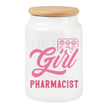 This Girl Loves Being A Pharmacist - Cookie Jar with Wooden Lid - white - Front