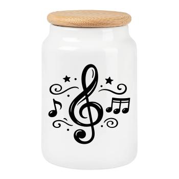 Notes musicales de clé - Boîte à biscuits avec couvercle en bois - blanc - Devant