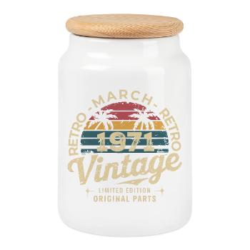 Birthday March 1971 Limited Edition Retro March - Cookie Jar with Wooden Lid - white - Front
