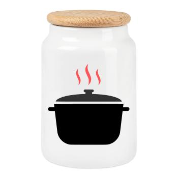 Cuisson à la vapeur dans une casserole - Boîte à biscuits avec couvercle en bois - blanc - Devant