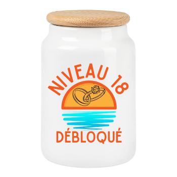 Level 18 Unlocked, a creative and joyful touch - Cookie Jar with Wooden Lid - white - Front