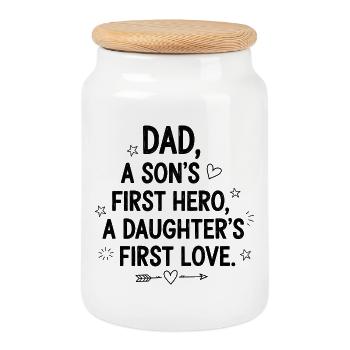 Premier héros du père le fils Première fille amoureuse - Boîte à biscuits avec couvercle en bois - blanc - Devant