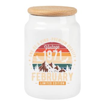 Février 1971 Anniversaire Vintage Février 1971 - Boîte à biscuits avec couvercle en bois - blanc - Devant