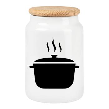 Icône vapeur de soupe de la marmite - Boîte à biscuits avec couvercle en bois - blanc - Devant