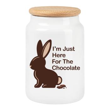 Just here for chocolate Schokoladen Osterhase - Cookie Jar with Wooden Lid - white - Front