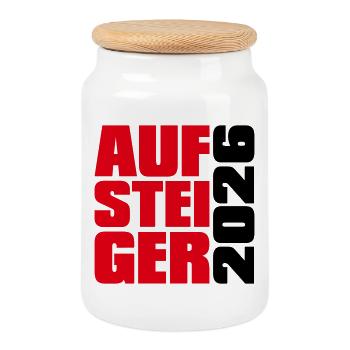 Aufsteiger 2026 Aufstieg - Keksdose mit Holzdeckel - Weiß - Vorne