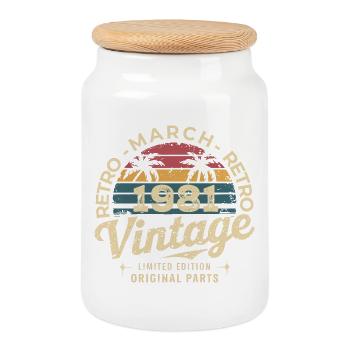 Anniversaire Mars 1981 Édition Limitée Retro March - Boîte à biscuits avec couvercle en bois - blanc - Devant