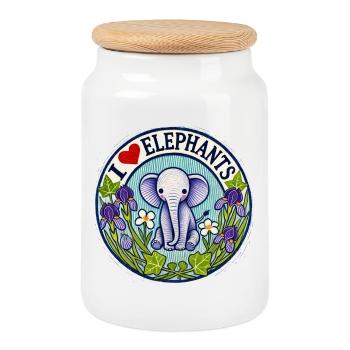 I Love Elephants Floral Circle - Keksdose mit Holzdeckel - Weiß - Vorne