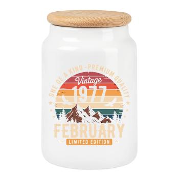 Février 1977 Anniversaire Vintage Février 1977 - Boîte à biscuits avec couvercle en bois - blanc - Devant