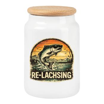 Fishing Gift Man Angler Dad Re Salmon - Cookie Jar with Wooden Lid - white - Front