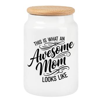 Voilà à quoi ressemble une super maman : cadeau de maman - Boîte à biscuits avec couvercle en bois - blanc - Devant