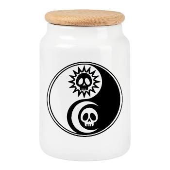 Sun and moon yin and yang - Cookie Jar with Wooden Lid - white - Front