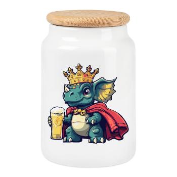Dinosaurier triceratops Bier König - Keksdose mit Holzdeckel - Weiß - Vorne