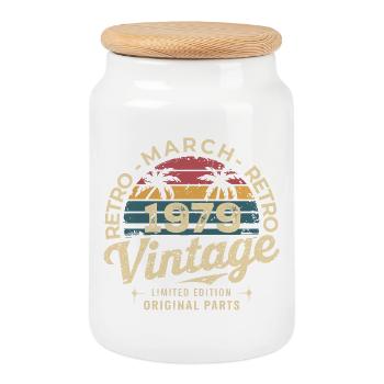 Born in March 1979 edition 1979 Vintage March 1979 - Cookie Jar with Wooden Lid - white - Front