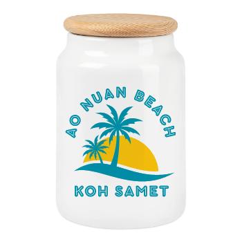 Koh Samet Palm Beach Sunset - Cookie Jar with Wooden Lid - white - Front