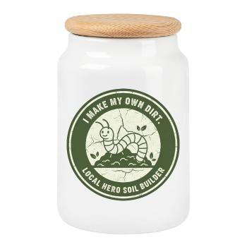 Conditionneur de sol pour vers de terre pour compost horticole - Boîte à biscuits avec couvercle en bois - blanc - Devant