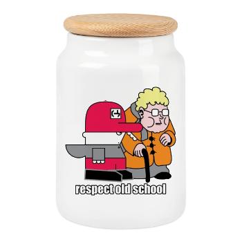 Respect : dessin animé rétro à l’ancienne - Boîte à biscuits avec couvercle en bois - blanc - Devant