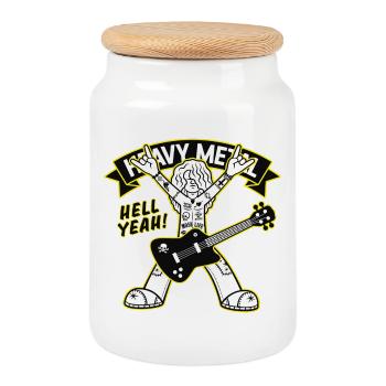 Heavy Metal Cartoon Guitarist - Cookie Jar with Wooden Lid - white - Front
