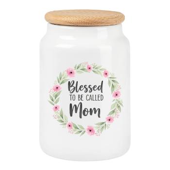 Happy To Be Mom Mom Gift - Cookie Jar with Wooden Lid - white - Front