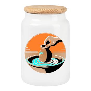 Zen Pottery Master - Blue Edition - Cookie Jar with Wooden Lid - white - Front