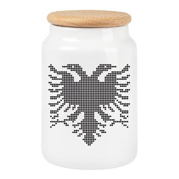 Silhouette à puntées d’aigle albanais bitête - Boîte à biscuits avec couvercle en bois - blanc - Devant