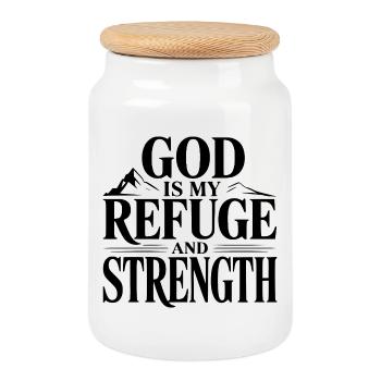 God is My Refuge and Strength - Cookie Jar with Wooden Lid - white - Front