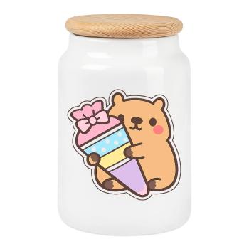 Capybara School Child – 1st Grade - Cookie Jar with Wooden Lid - white - Front