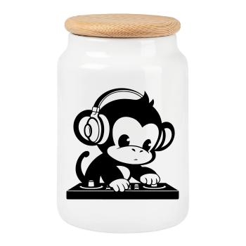 DJ monkey with headphones - Cookie Jar with Wooden Lid - white - Front