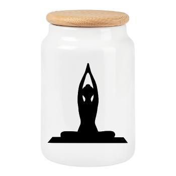Yoga Formen Silhouetten schwarz - Keksdose mit Holzdeckel - Weiß - Vorne