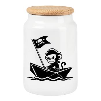 Angry pirate monkey in the boat - Cookie Jar with Wooden Lid - white - Front