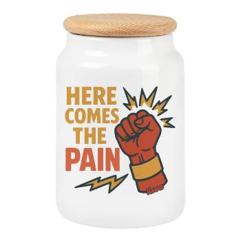 Faust with Here Comes The Pain lettering - Cookie Jar with Wooden Lid - white - Front