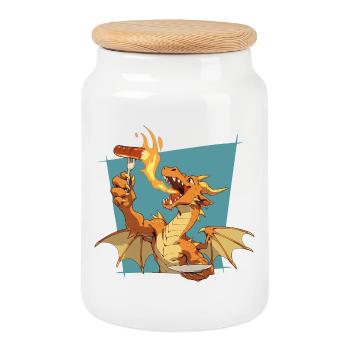 BBQ Dragon with Fire Breath - Cookie Jar with Wooden Lid - white - Front