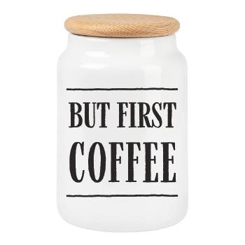 But First, Coffee – Fun Coffee Text Design - Cookie Jar with Wooden Lid - white - Front
