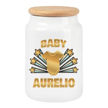 Geboren Aurelio - Keksdose mit Holzdeckel - Weiß - Vorne