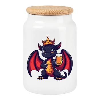 Drache Bier König - Keksdose mit Holzdeckel - Weiß - Vorne