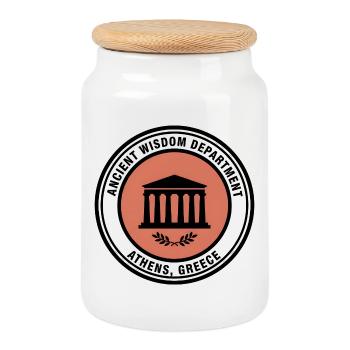 Athener Altes Weisheitssiegel - Keksdose mit Holzdeckel - Weiß - Vorne