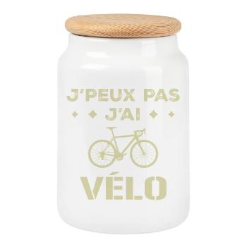 J peux Pas J ai Vélo Cycliste Cyclisme - Boîte à biscuits avec couvercle en bois - blanc - Devant