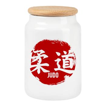 Judo 柔道 Circle Kanji Japanese Martial Art - Cookie Jar with Wooden Lid - white - Front