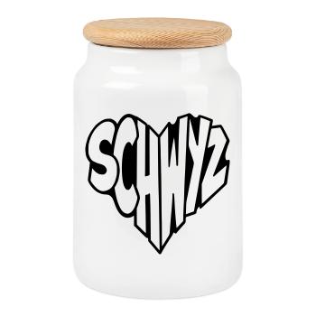 Schwyz, Switzerland Heart lettering - Cookie Jar with Wooden Lid - white - Front