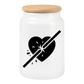 Broken Heart Cracked Cut - Cookie Jar with Wooden Lid - white - Front
