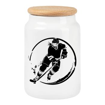 Silhouette du joueur de hockey - Boîte à biscuits avec couvercle en bois - blanc - Devant