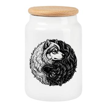 Eurasier | Yin Yang | Hintergrund Weiß - Keksdose mit Holzdeckel - Weiß - Vorne