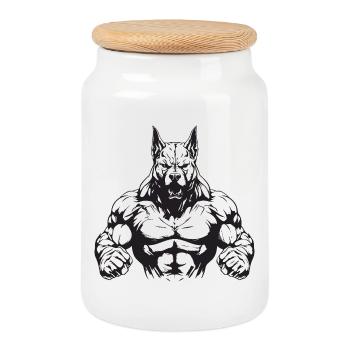 Dog Bodybuilding - Cookie Jar with Wooden Lid - white - Front