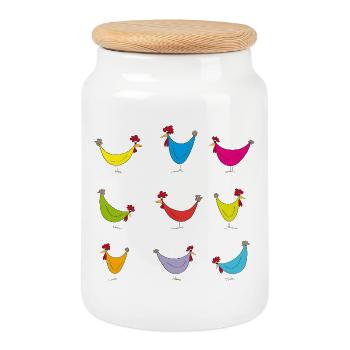 Fans de poulet - Coq - Coq - Poussin - Œuf - Bio - Boîte à biscuits avec couvercle en bois - blanc - Devant