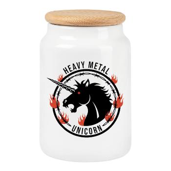 Heavy Metal Unicorn - Gothic Einhorn - Keksdose mit Holzdeckel - Weiß - Vorne