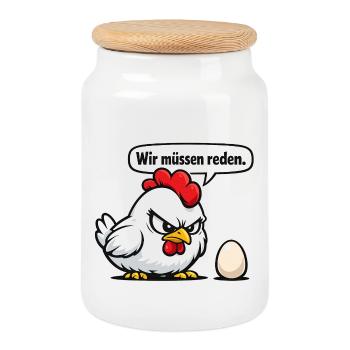 On doit parler du cadeau d’humour de poule - Boîte à biscuits avec couvercle en bois - blanc - Devant