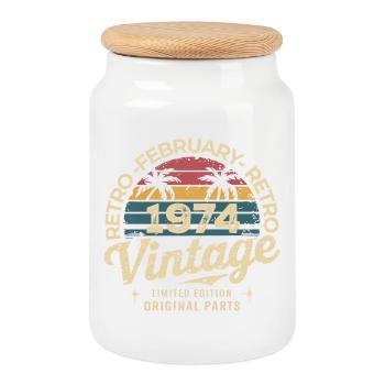 Février 1974 | Génial Depuis Février 1974 - Boîte à biscuits avec couvercle en bois - blanc - Devant