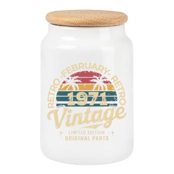 Février 1971 | Génial Depuis Février 1971 - Boîte à biscuits avec couvercle en bois - blanc - Devant
