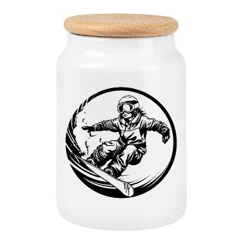 Snowboarding Frau Silhouette - Keksdose mit Holzdeckel - Weiß - Vorne